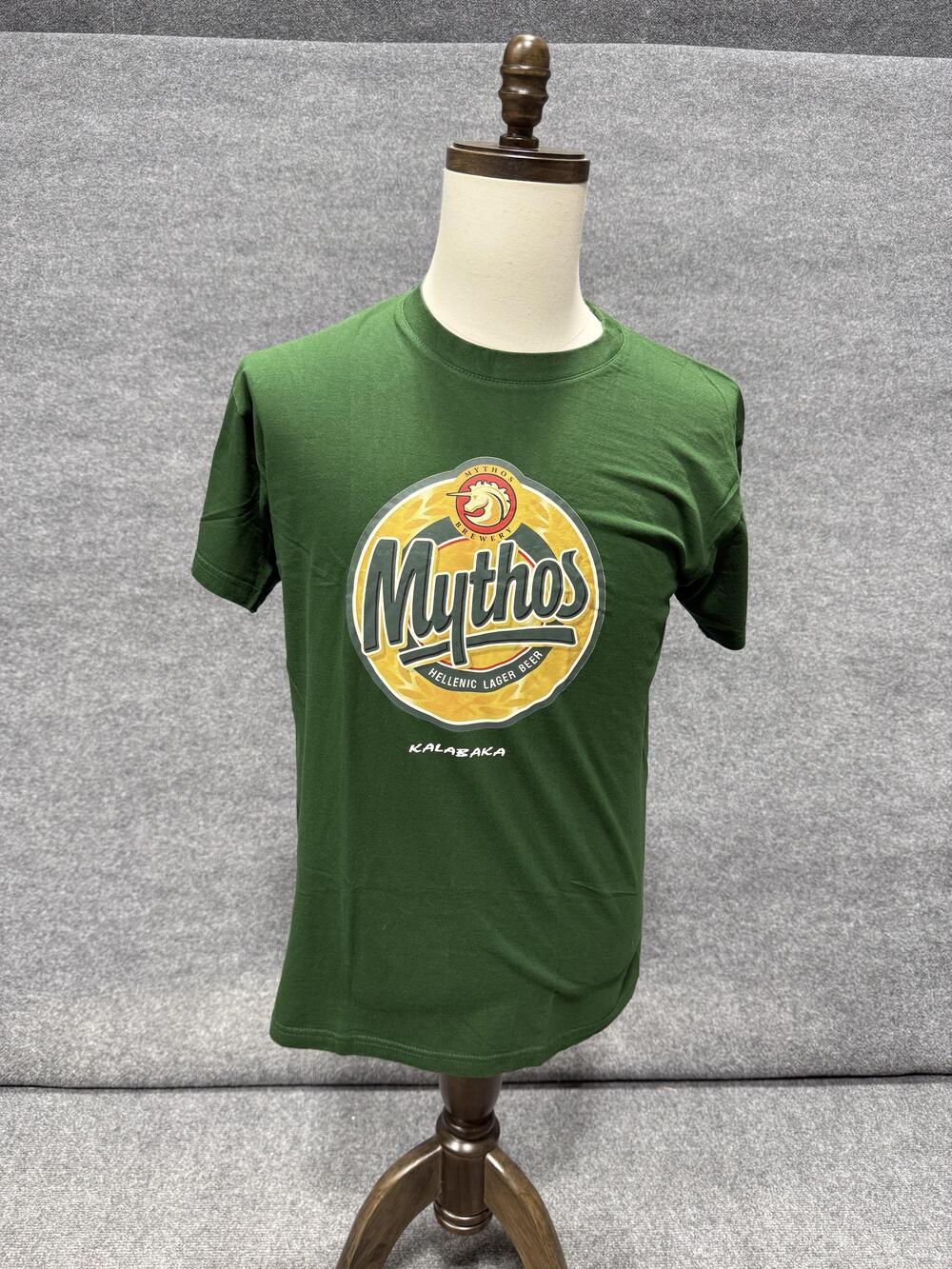 B&C Collection Shirt Mens Small Green Mythos Greek Beer Logo Graphic T-Shirt Tee